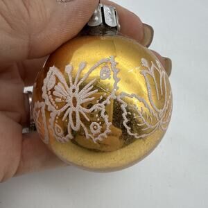 East Germany glass ornament ball stencil flower butterfly DecoratedNon Christmas